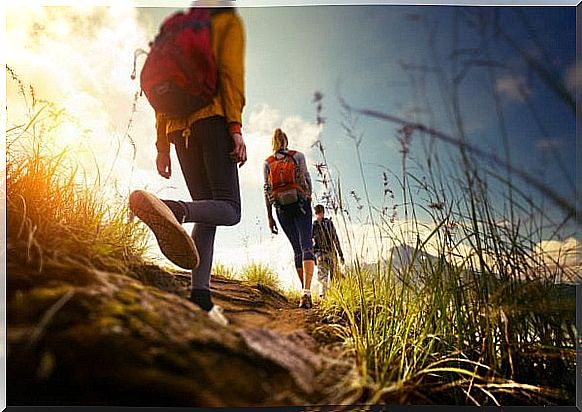 Friends enjoy hiking together