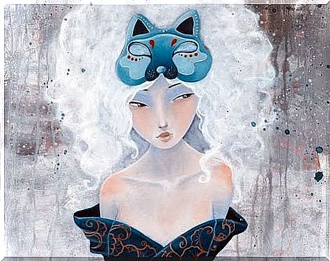 Woman with cat mask