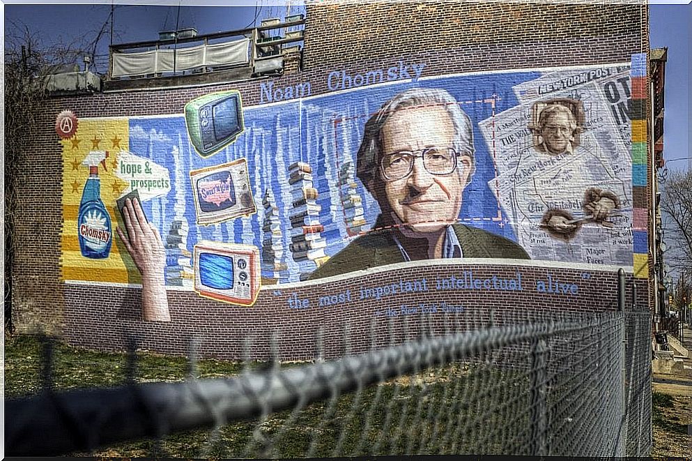 Picture of Noam Chomsky on wall