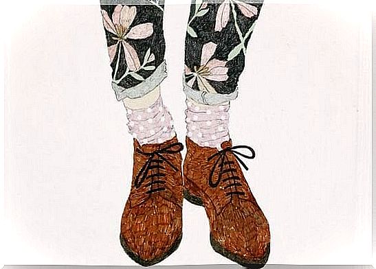 Shoes and pants with flowers