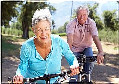 Older couple cycling