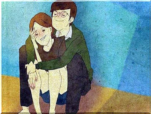 Hugging couple illustrates the friends who are always there for you