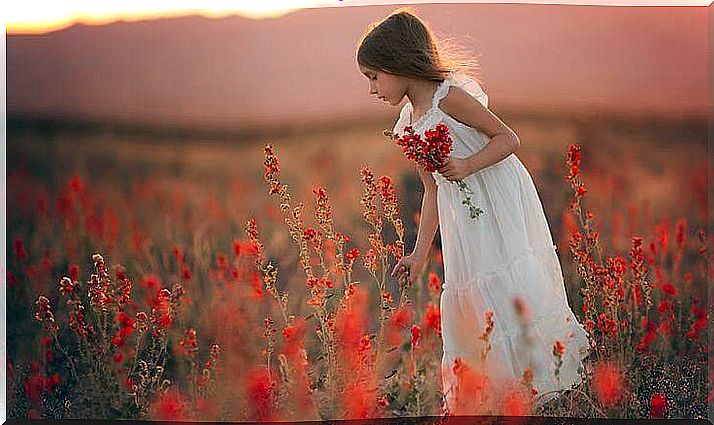 Girl on flower field